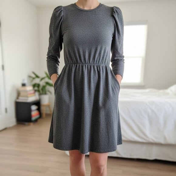 Puff Sleeve Gathered Waist Casual Dress | Cozy Size L - Picture 1 of 4
